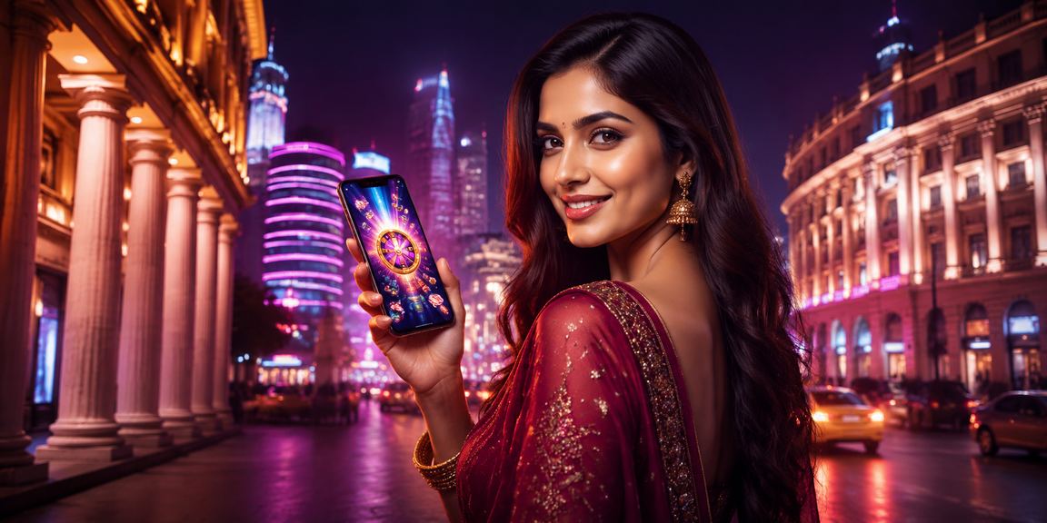 Neon casino app interface in Delhi at night
