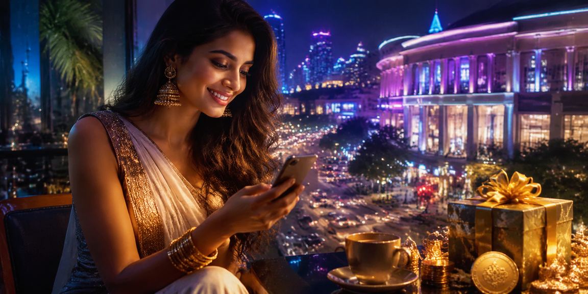 Modern Indian casino gaming on mobile in vibrant Delhi city setting